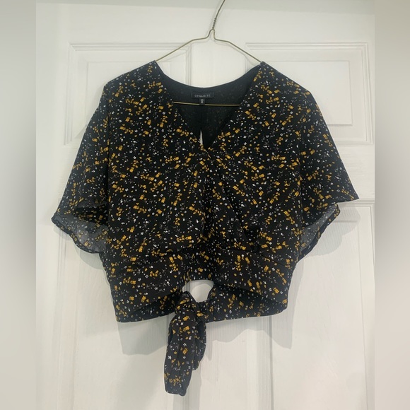 Dynamite black floral top with tied open back - Picture 1 of 4